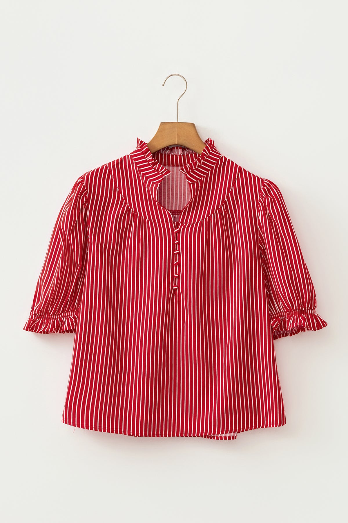 Stripe Ruffled Puff Sleeve Blouse