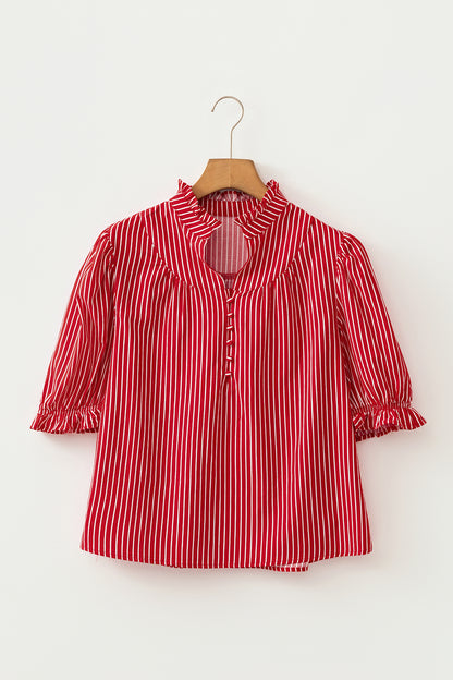 Stripe Ruffled Puff Sleeve Blouse