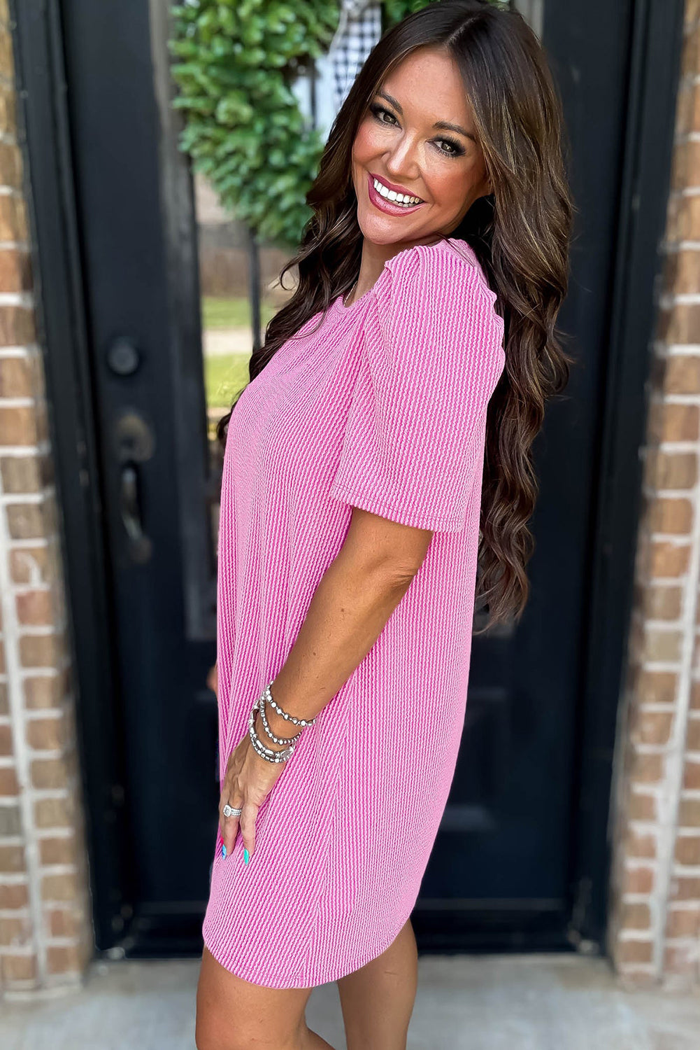 Corded Puff Sleeve Mini Dress