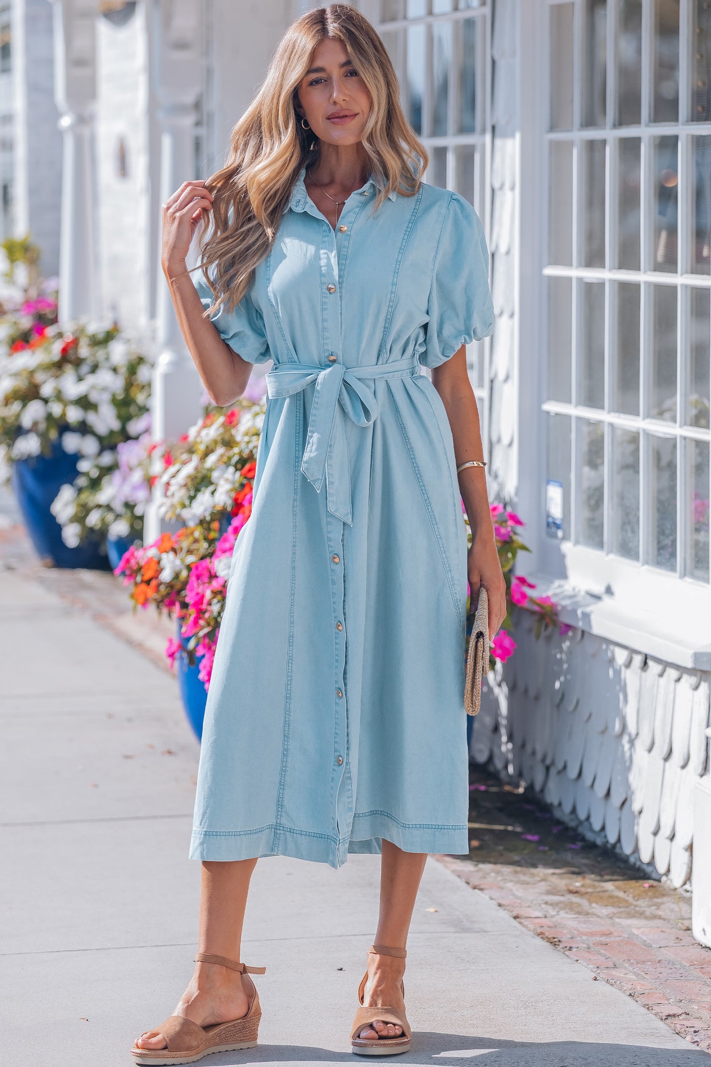 Full Buttons Denim Midi Dress