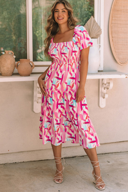 Smocked Ruffle Tiered Midi Dress