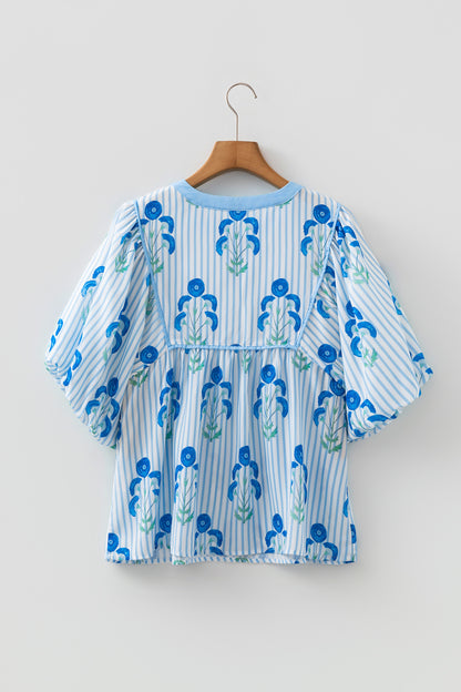 Floral Tie Puff Sleeve Blouse
