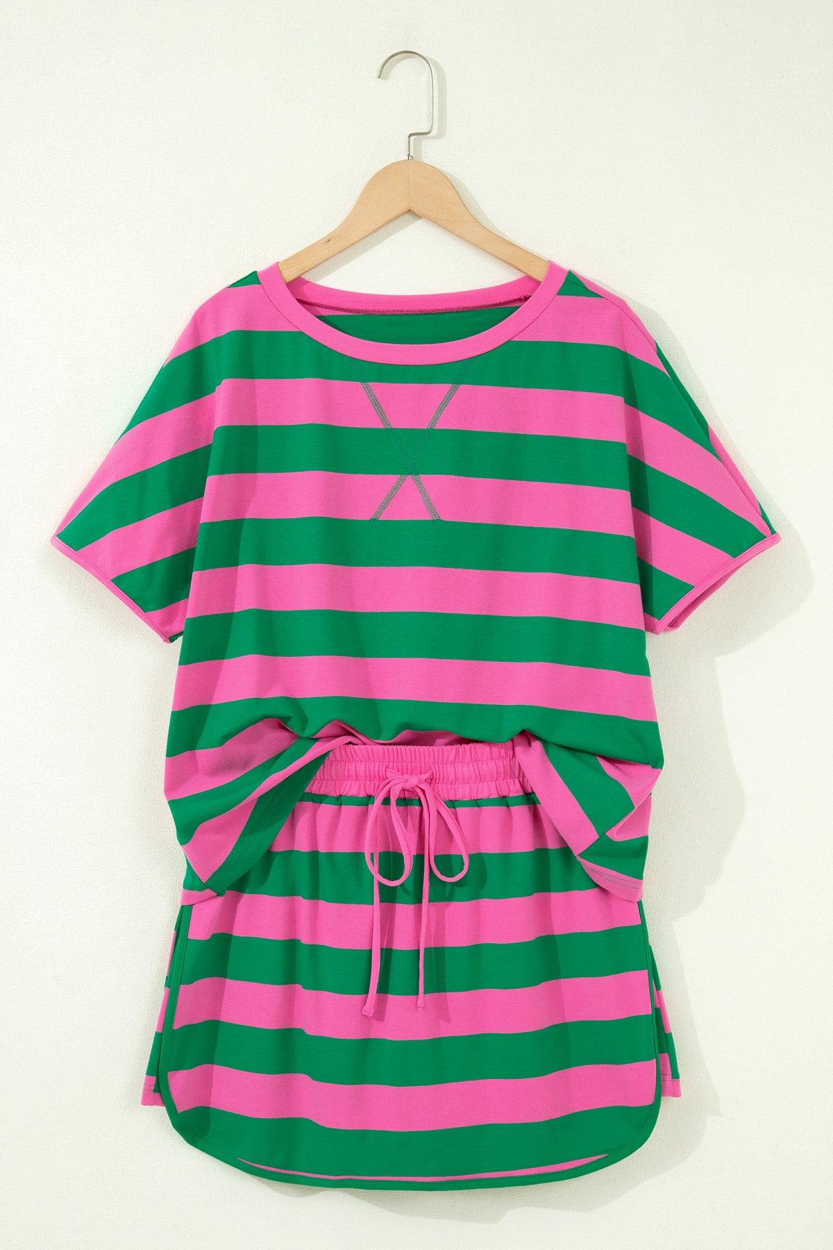 Stripe Dolman Drawstring Two-Piece Set