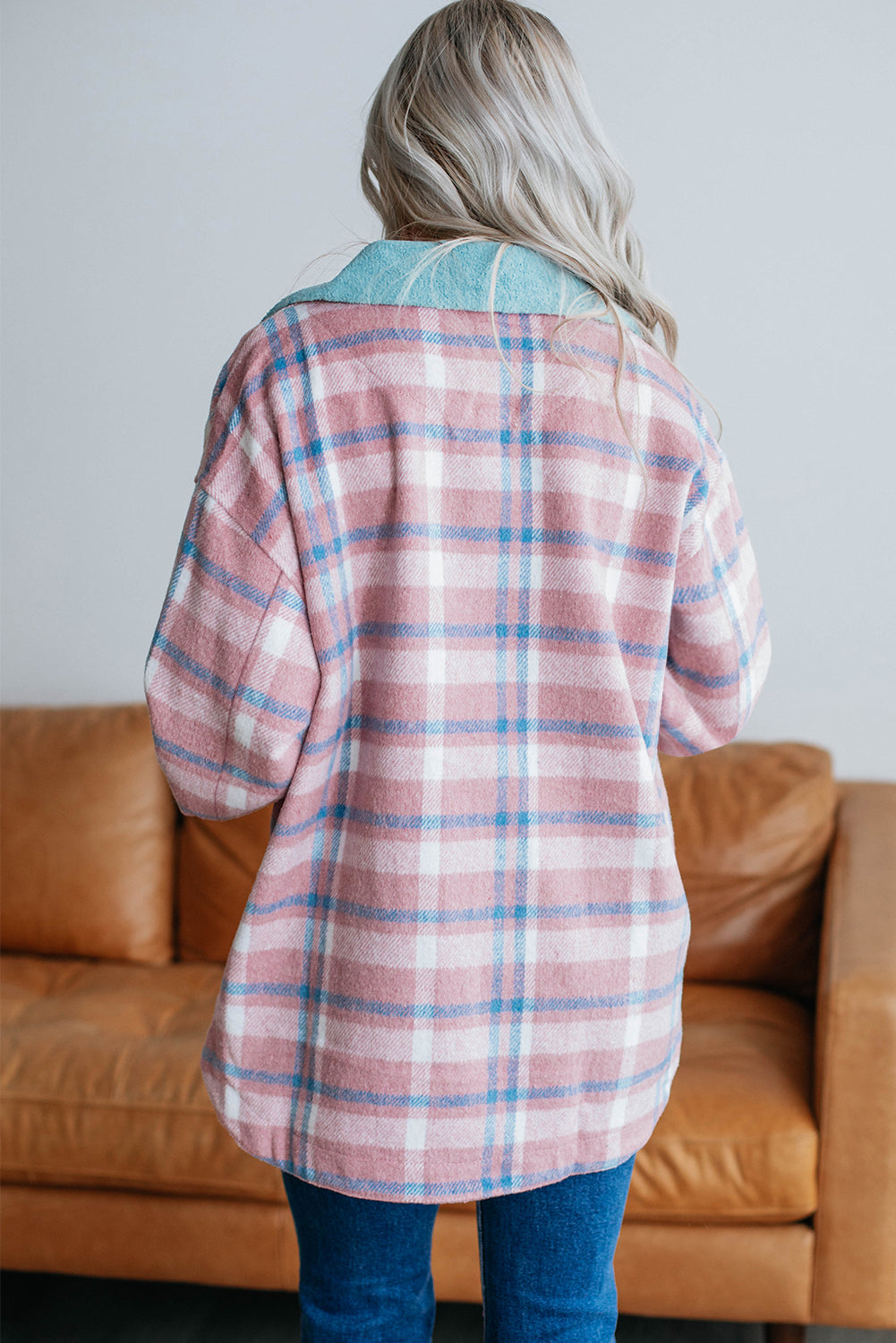 Color Block Collared Plaid Shackets