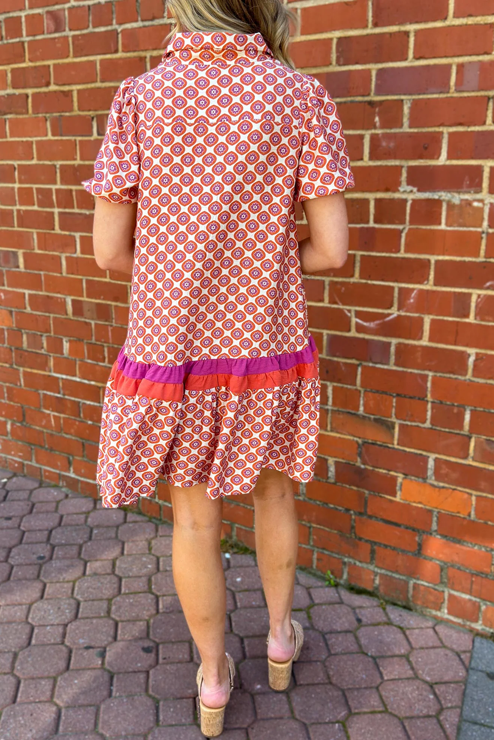 Geometric Color Block Floral Dress