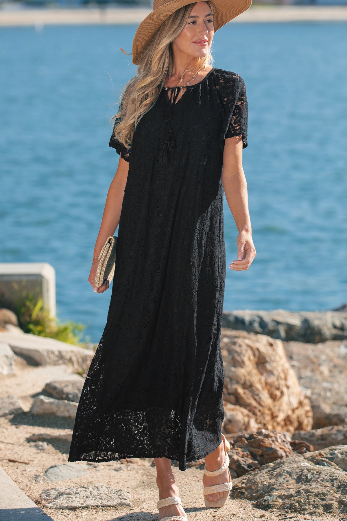 Floral Lace Overlay Maxi Dress