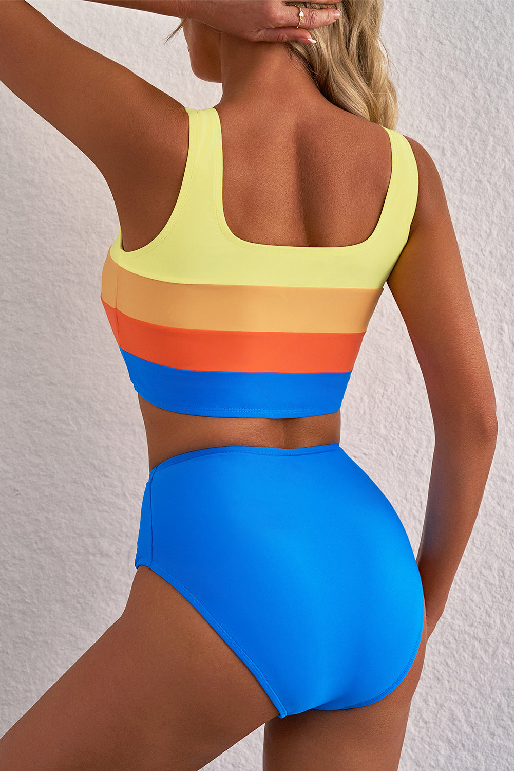 Square Neck Pleated High Waist Swimsuit