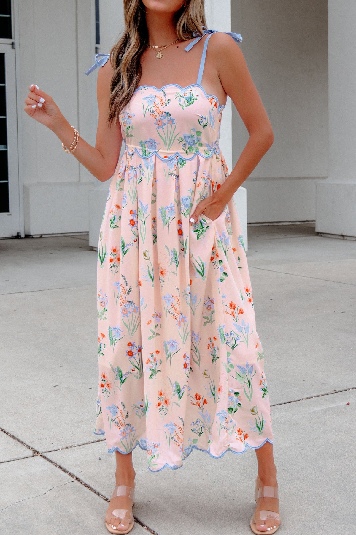 High Waist Midi Floral Dress
