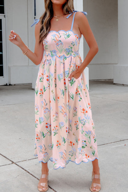 High Waist Midi Floral Dress