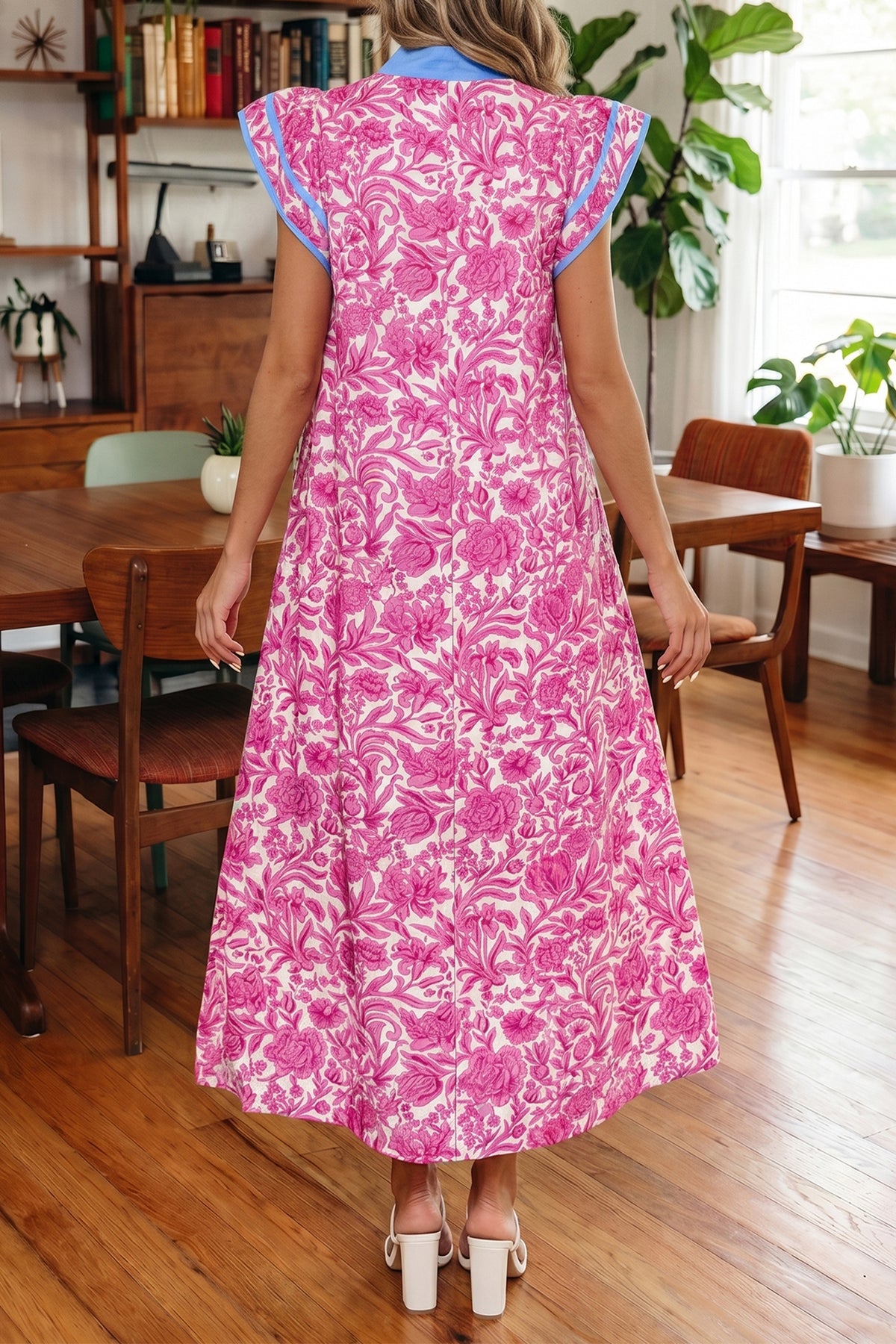 Color Block V-neck Floral Dress