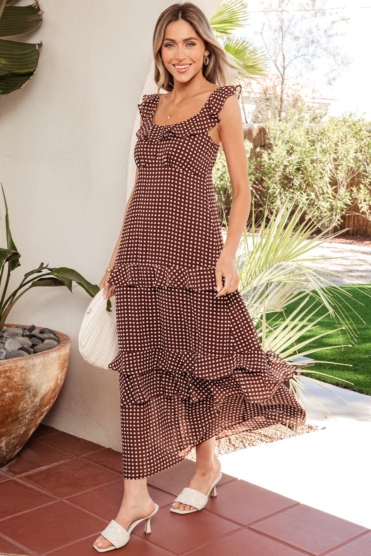 Polka Dot Ruffled Maxi Dress