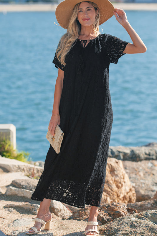 Floral Lace Overlay Maxi Dress