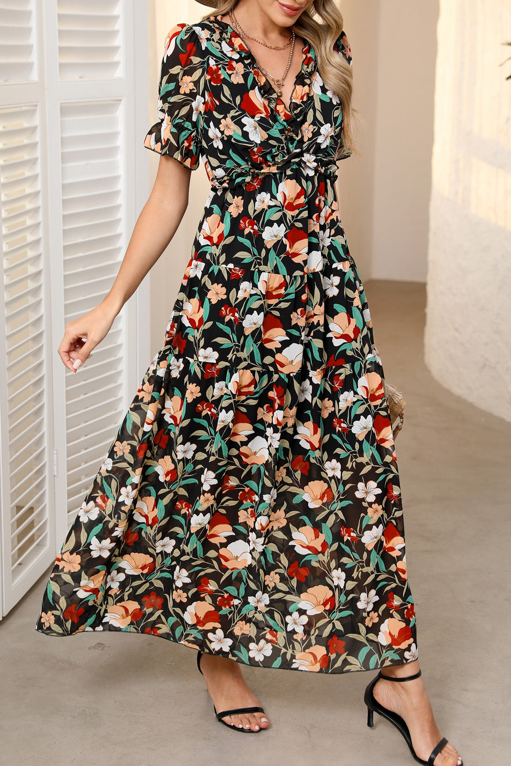 Floral Short Sleeve Maxi Dress