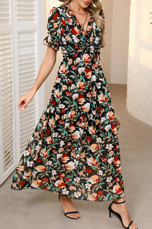 Floral Short Sleeve Maxi Dress