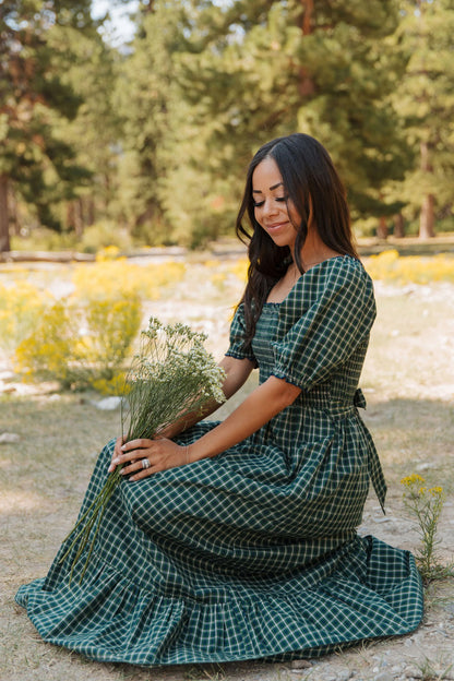 Shirred Ruffle Hem Maxi Dress