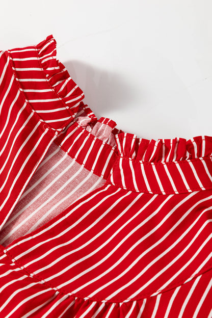 Stripe Ruffled Puff Sleeve Blouse