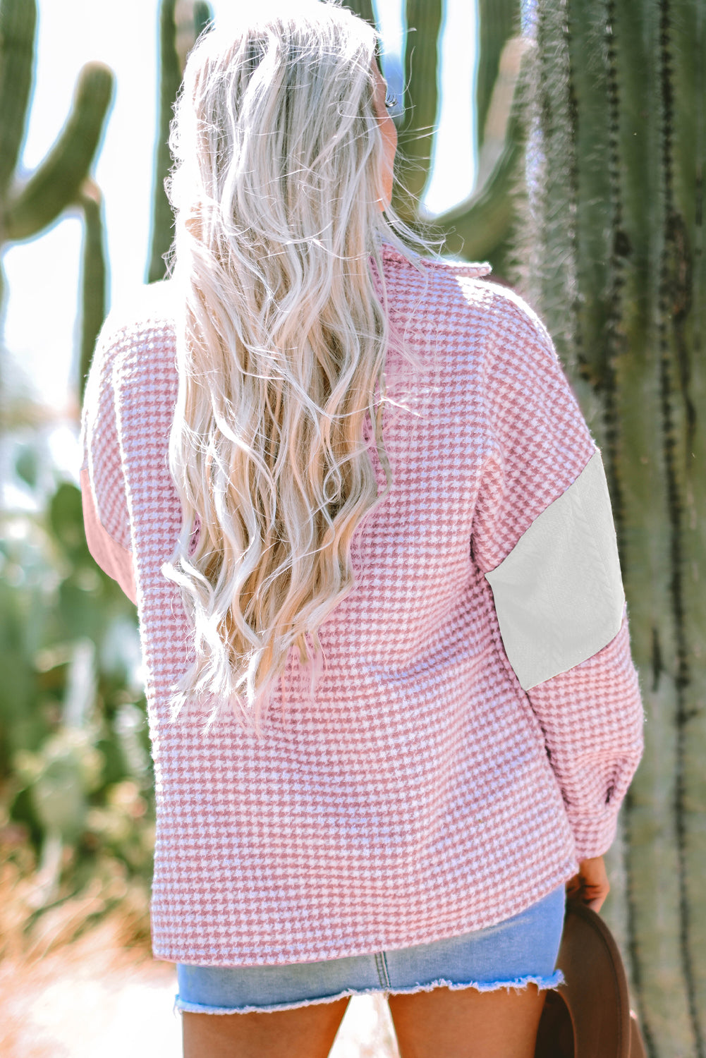 Houndstooth Color Textured Shacket Jackets