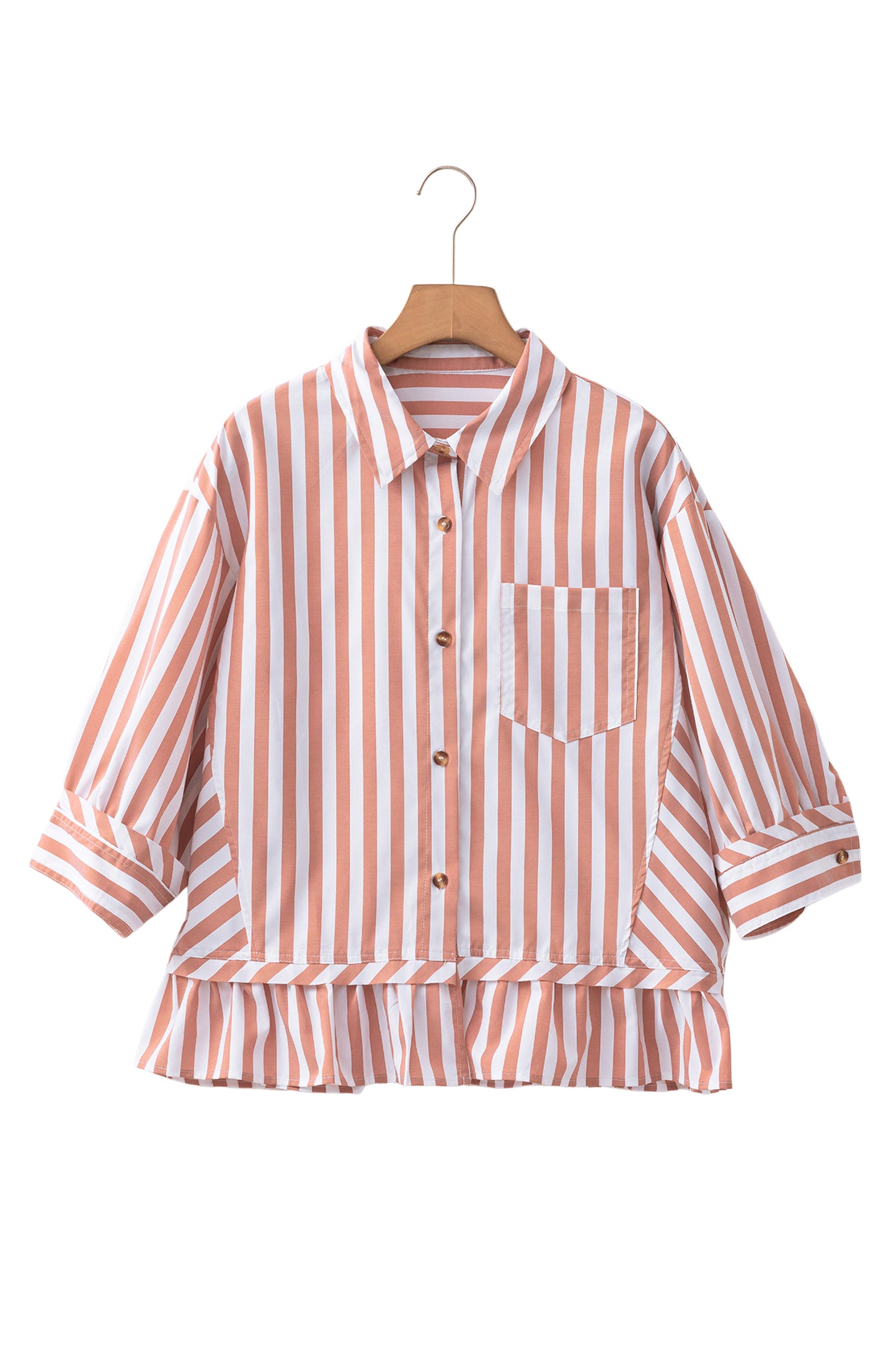 Stripe Collar Ruffle Hem Blouse