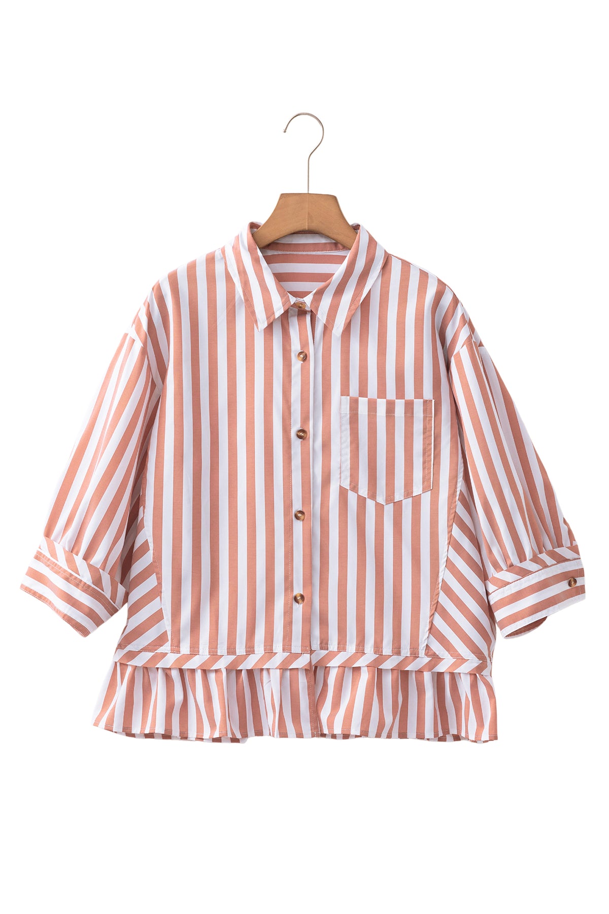 Stripe Collar Ruffle Hem Blouse