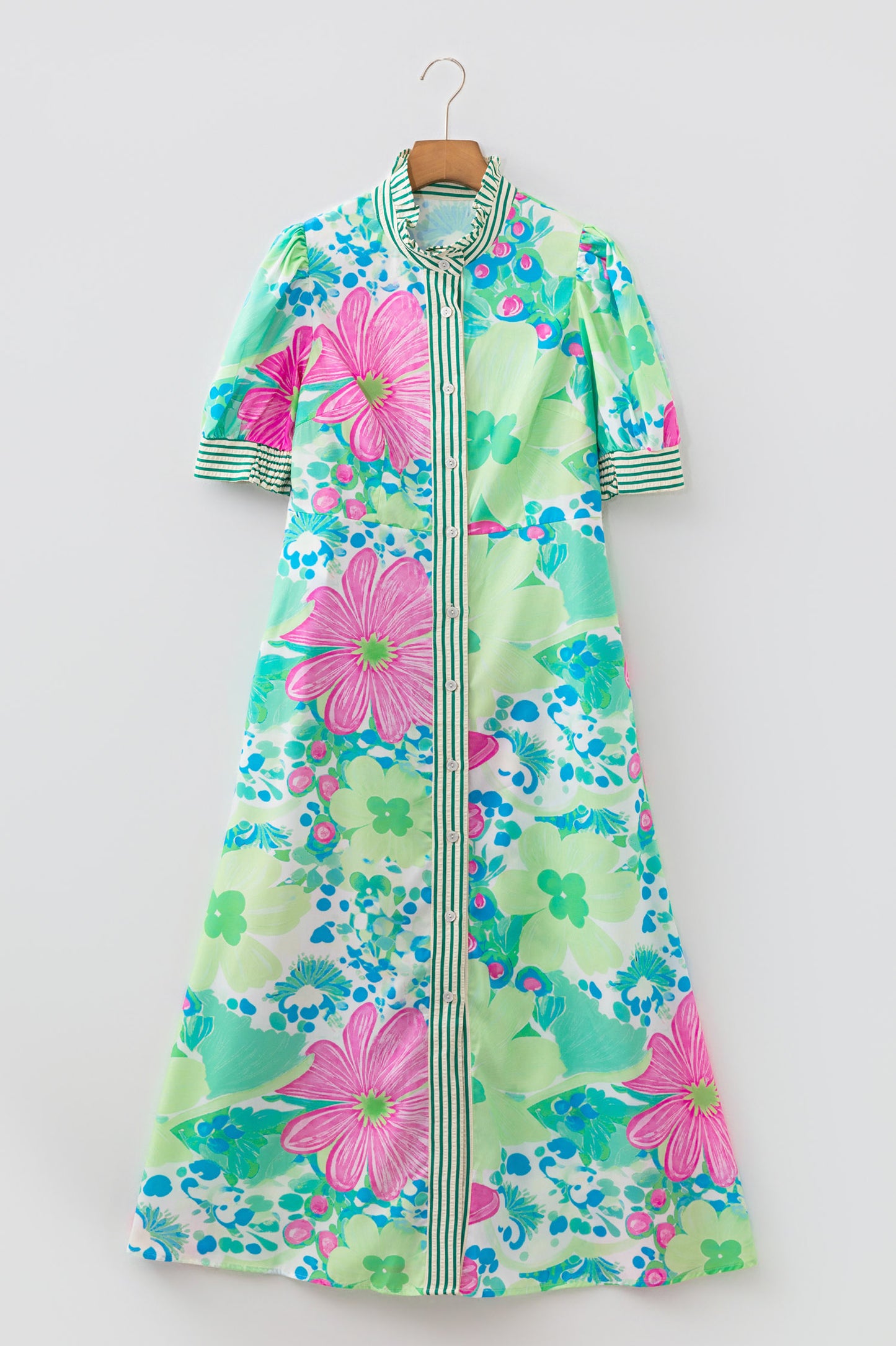 Striped Short Sleeve Floral Dress