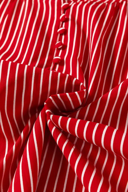 Stripe Ruffled Puff Sleeve Blouse
