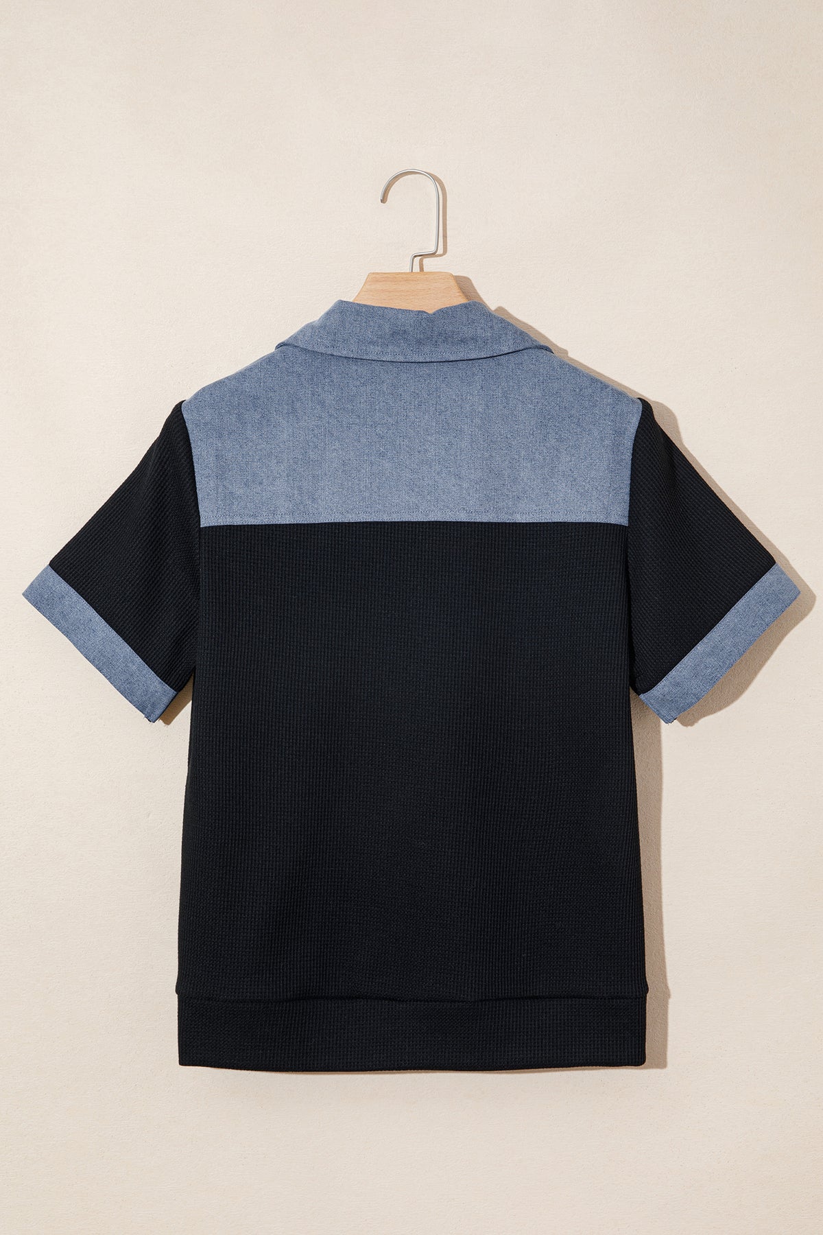 Denim Color Block Button Blouse