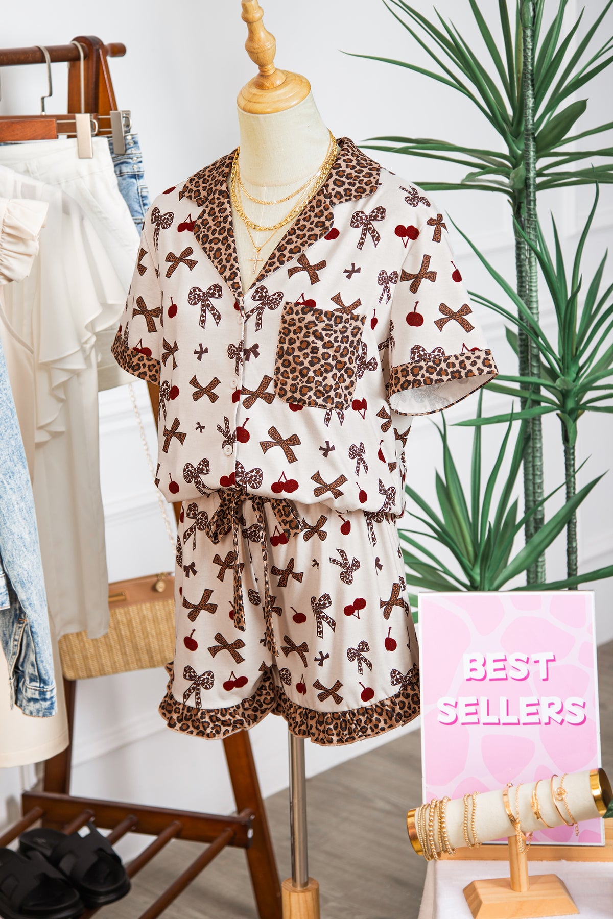 Printed Leopard Drawstring Pajama Set