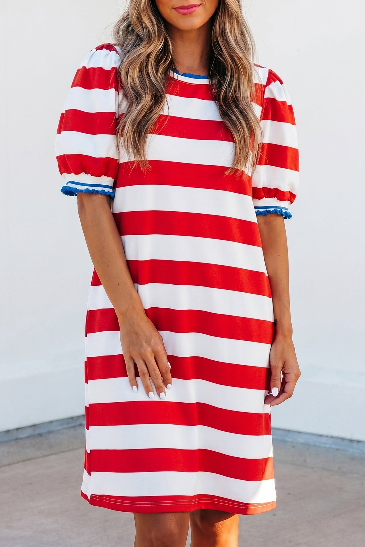 Stripe Puff Sleeve Mini Dress