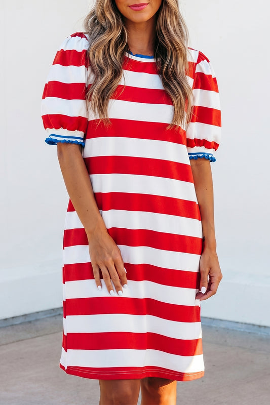 Stripe Puff Sleeve Mini Dress