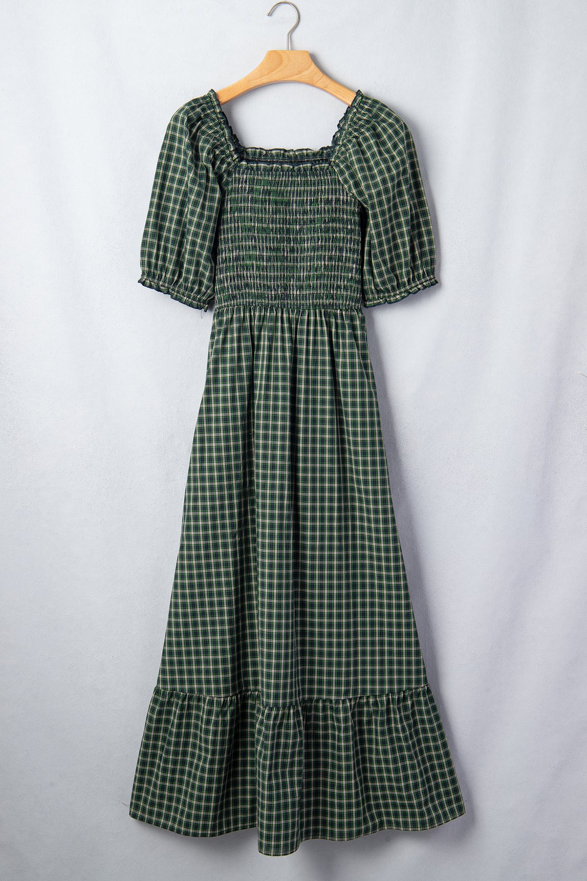 Shirred Ruffle Hem Maxi Dress