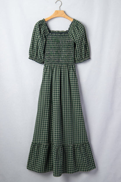 Shirred Ruffle Hem Maxi Dress