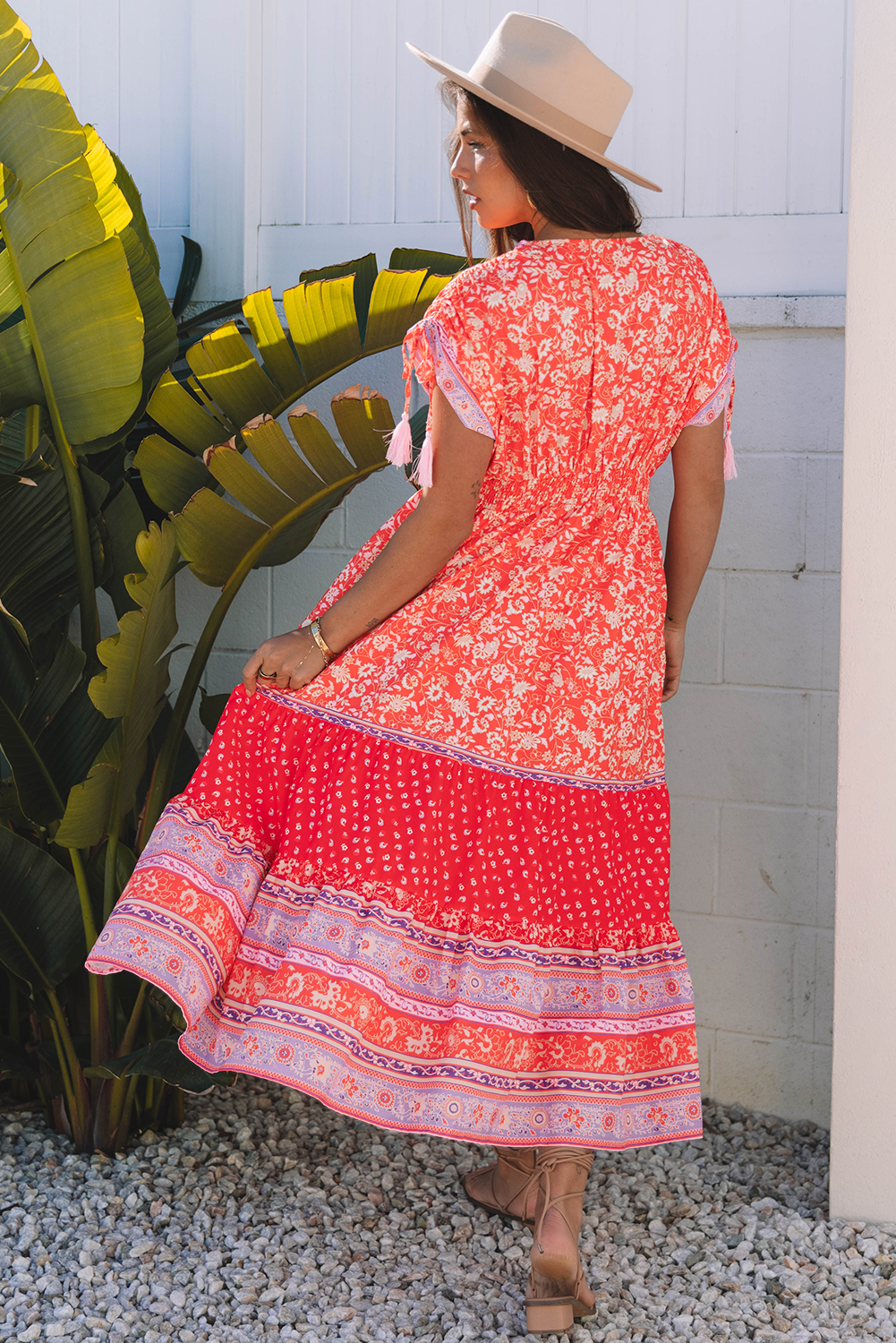 Tasseled Tied Maxi Floral Dress