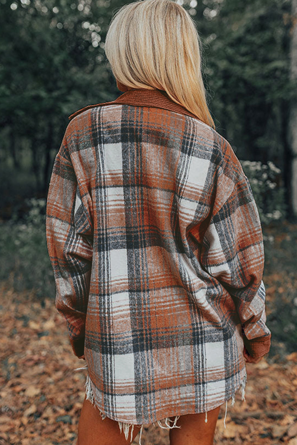 Corduroy Chest Pocket Plaid Shackets