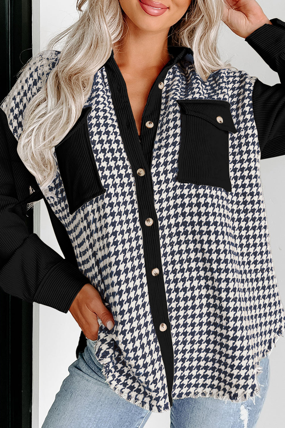 Houndstooth Corduroy Flap Pocket Jackets