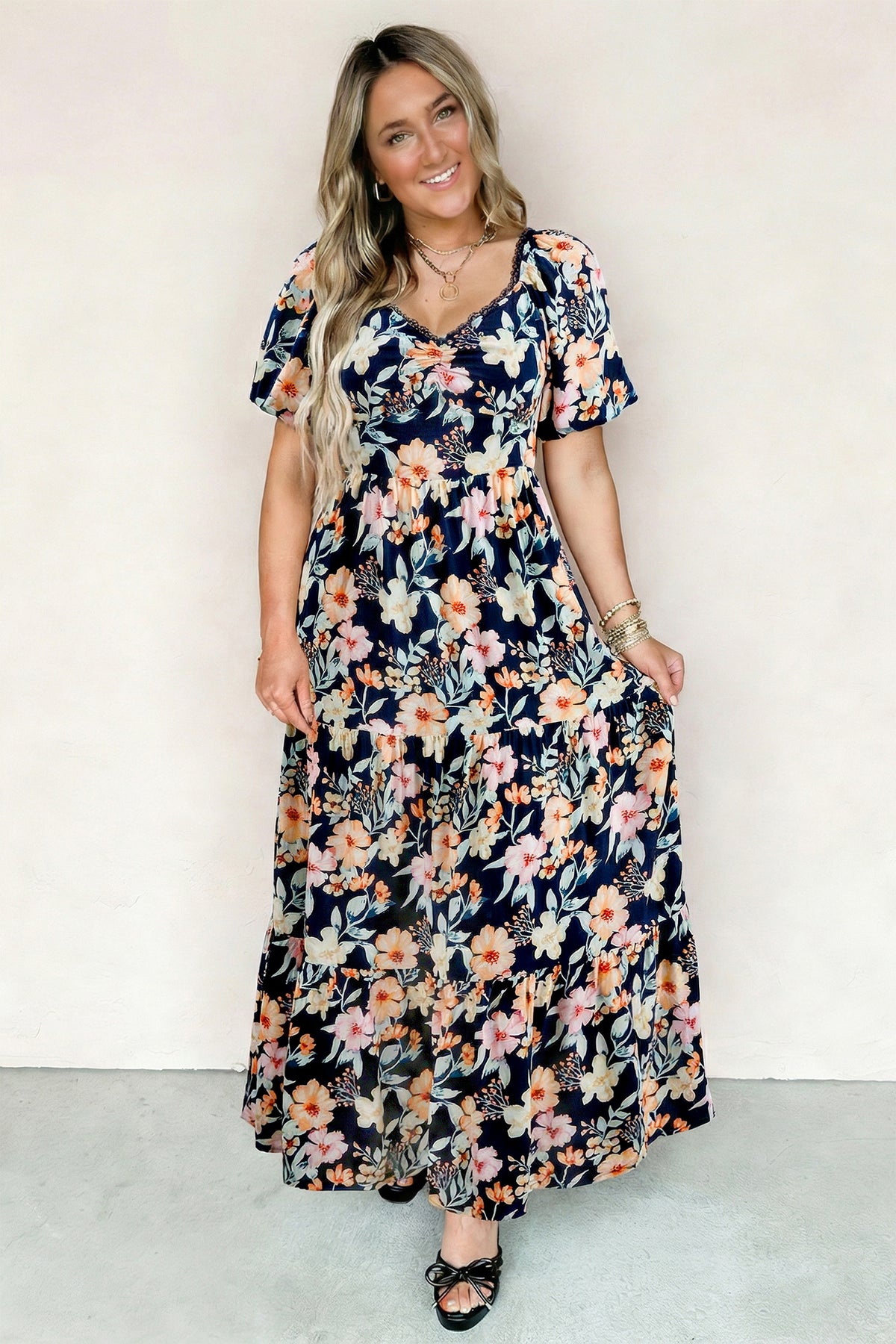 Smocked Detail Maxi Floral Dress