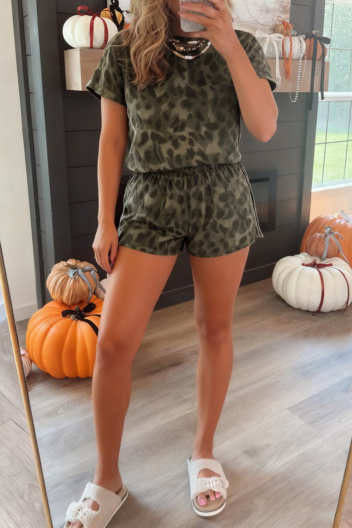 Leopard Crew Neck Short Set