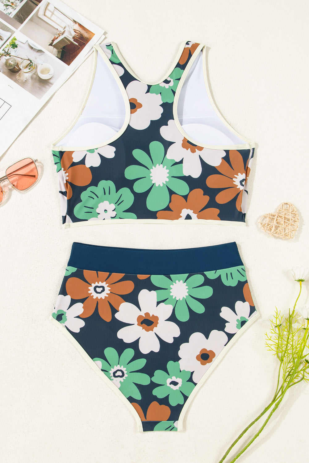 Flower High Waist Bikini Set