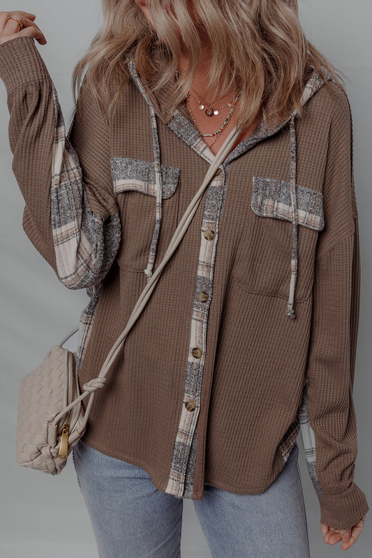 Plaid Button Down Drawstring Jackets