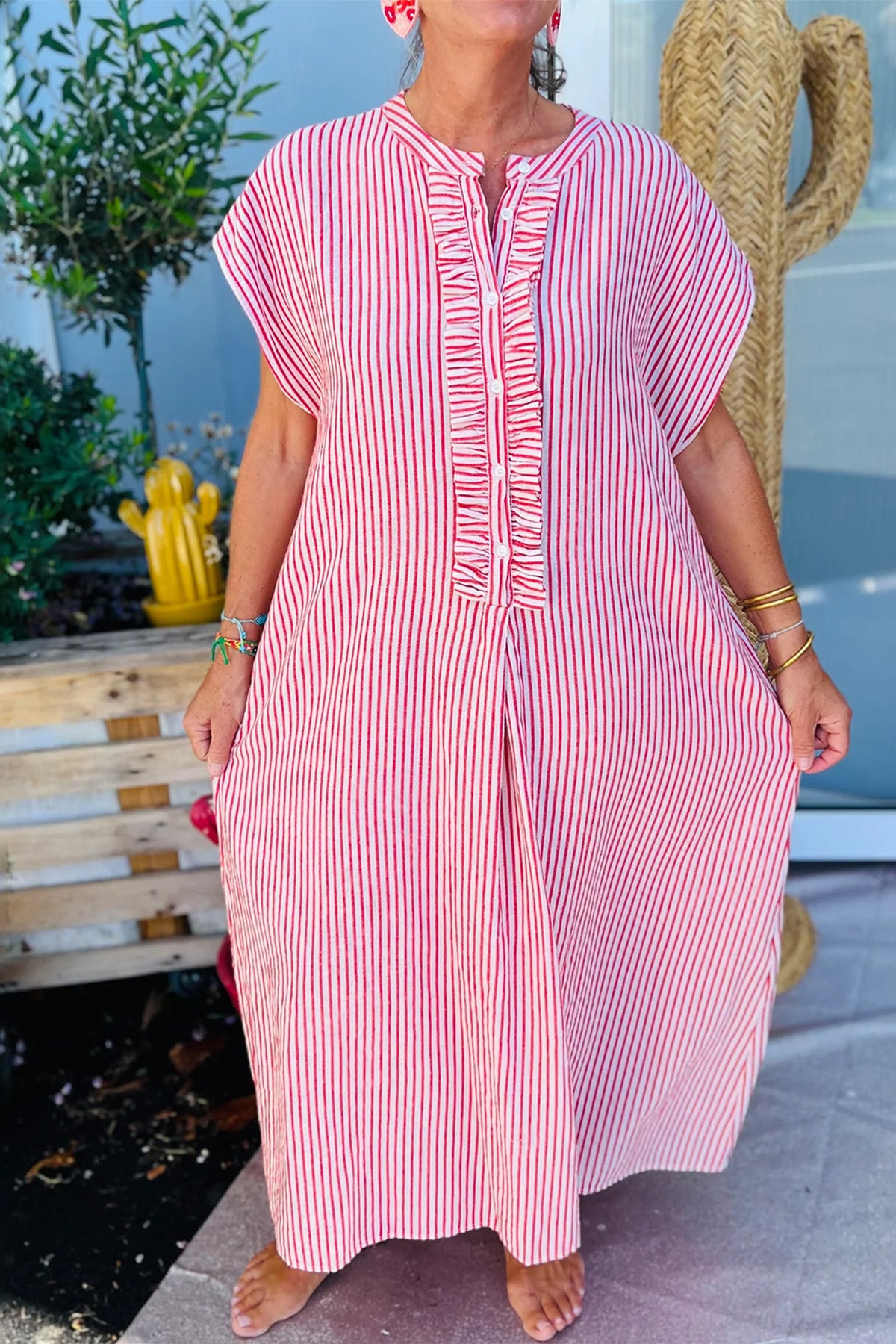 Stripe Short Sleeve Maxi Dress