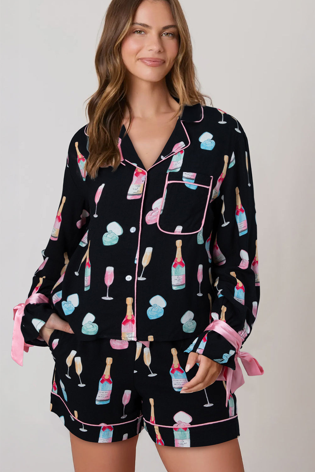 Color Bow Knot Pajama Set