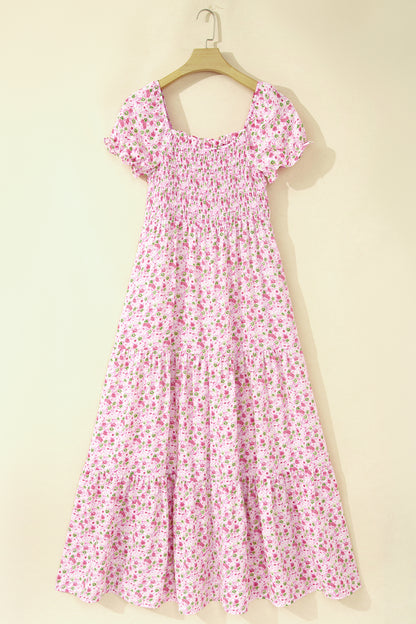 Floral Short Shirred Maxi Dress
