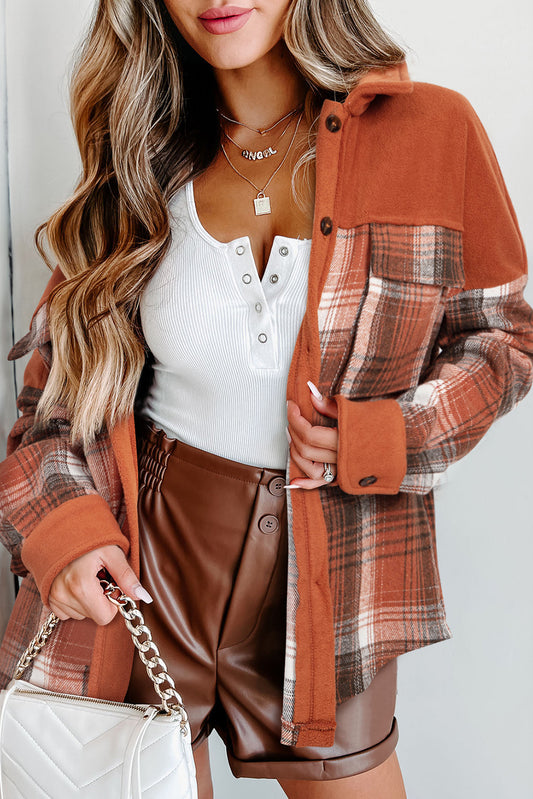 Colorblock Pattern Buttoned Plaid Shackets