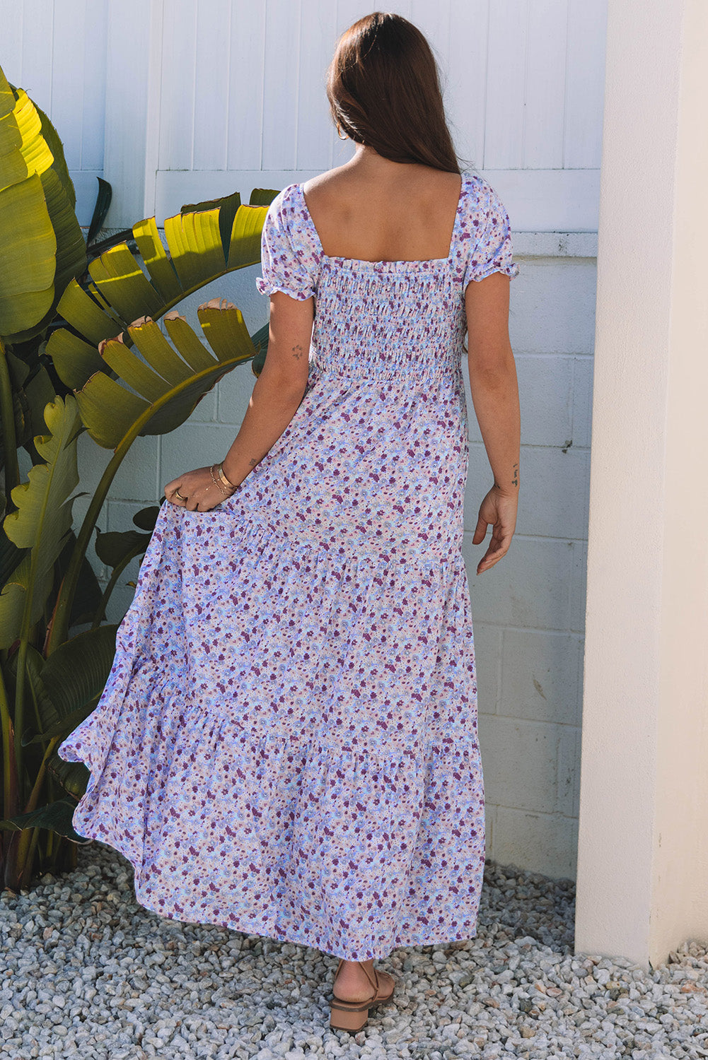 Floral Short Shirred Maxi Dress