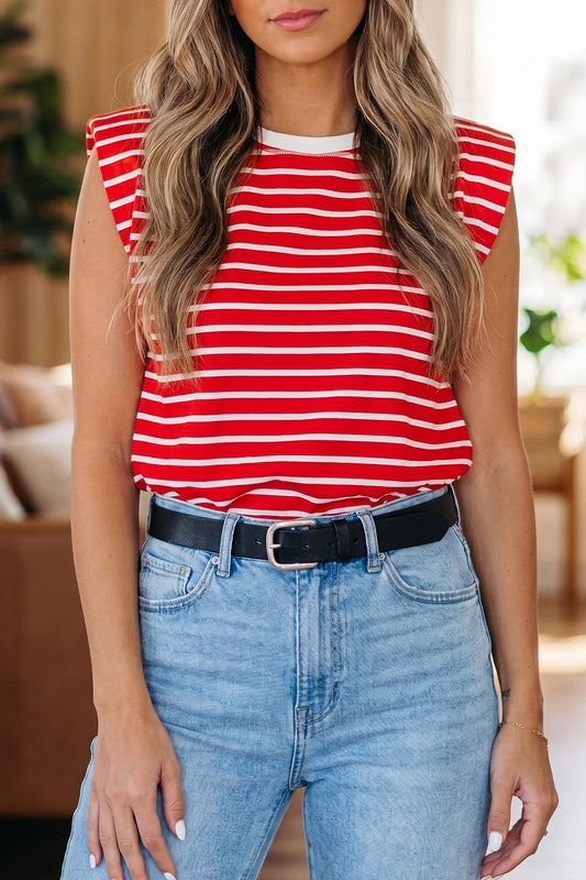 Stripe Ribbed Round Tank Top