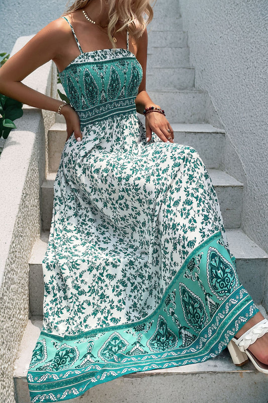 Boho Floral Shirred Maxi Dress