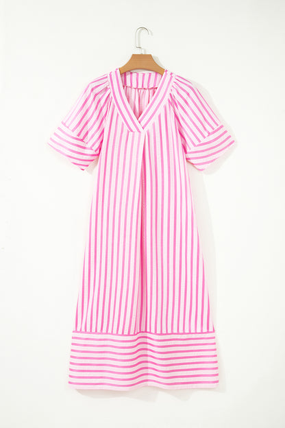 Stripe Short Sleeve Maxi Dress