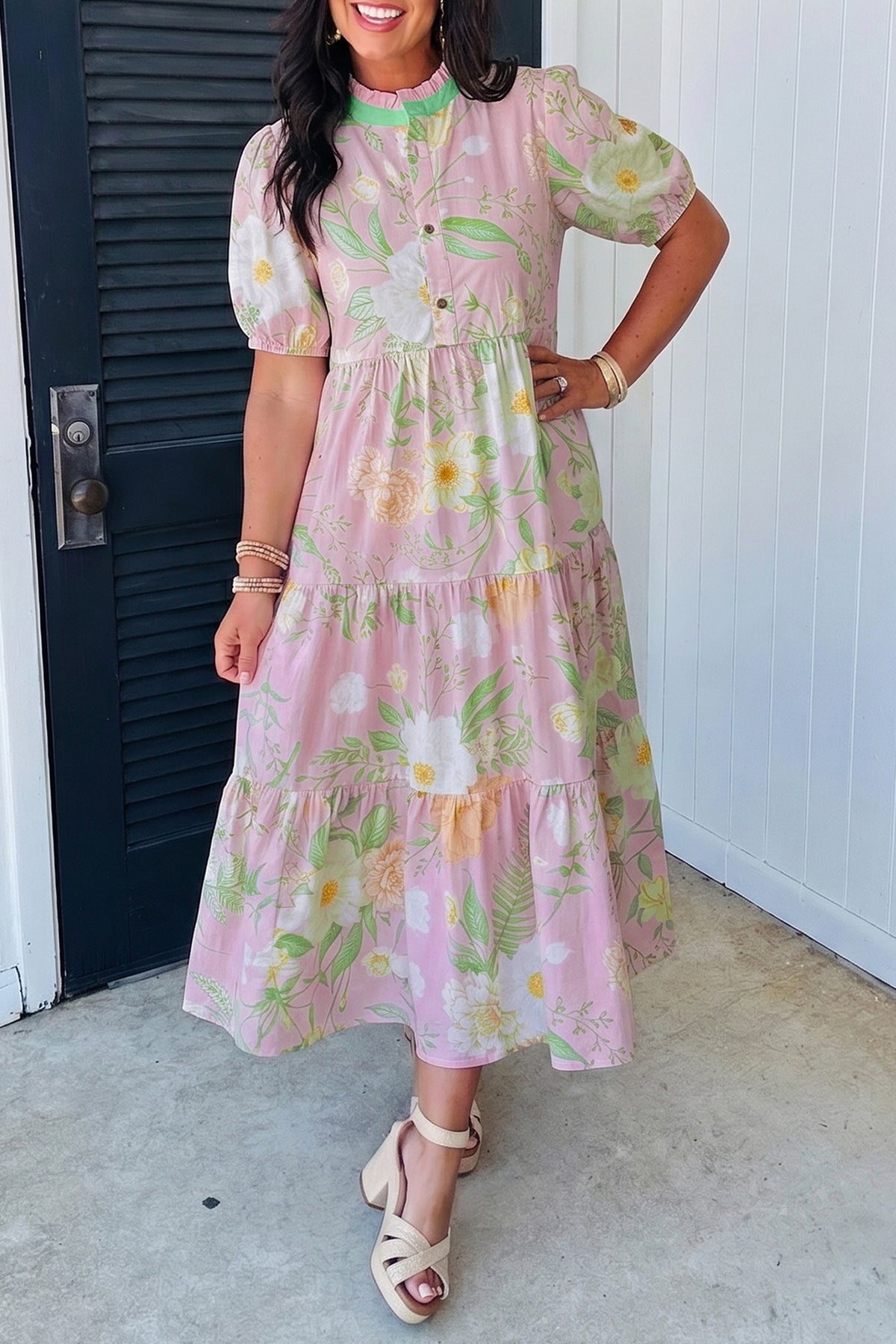 Puff Sleeve Tiered Floral Dress