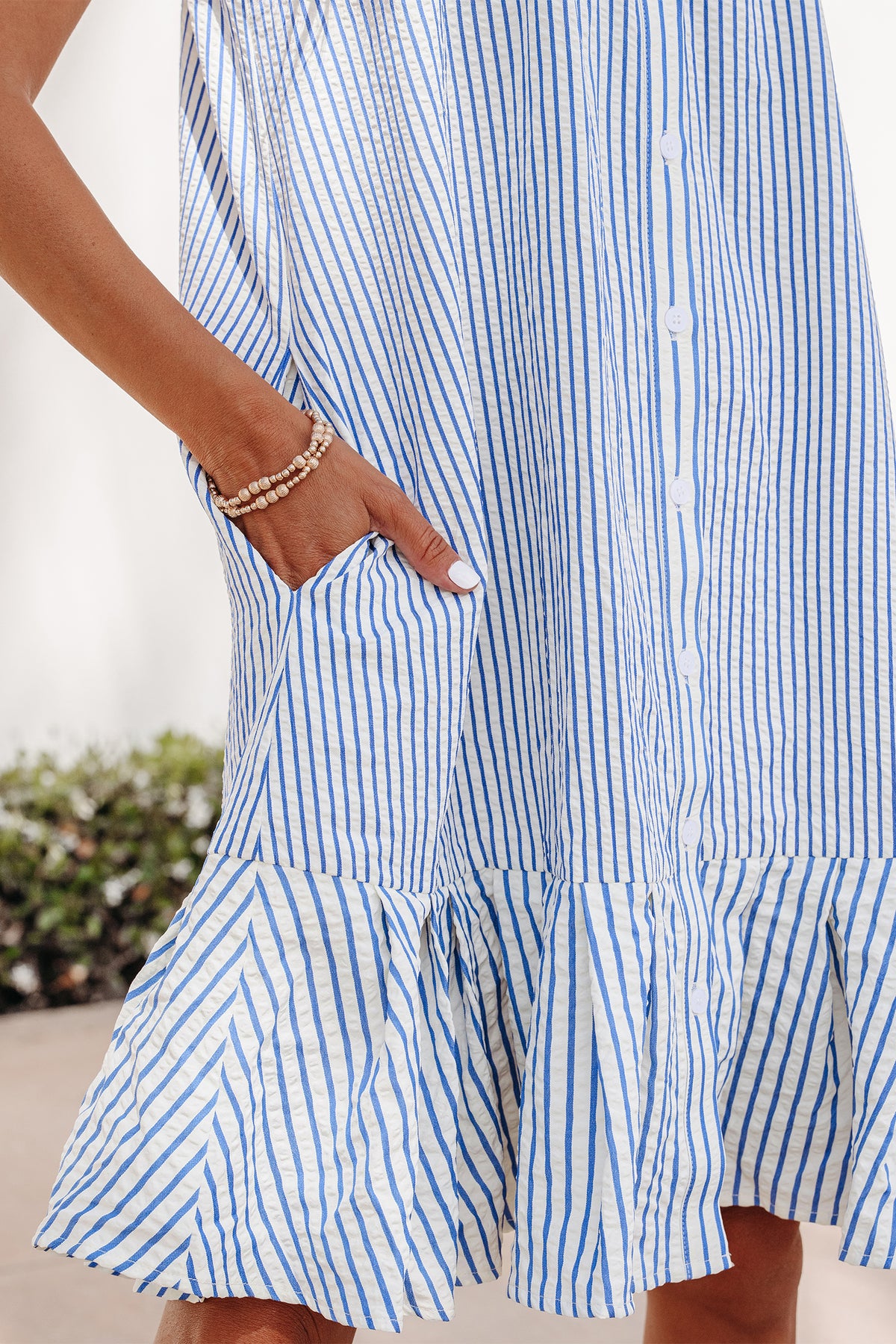 Stripe Shirred Sleeveless Mini Dress