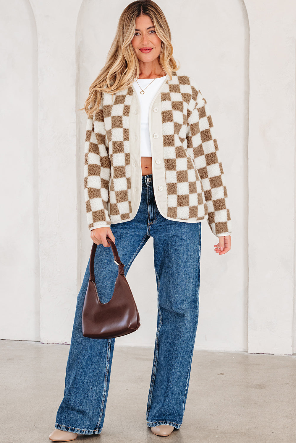 Checkered Sherpa Buttoned Front Jackets