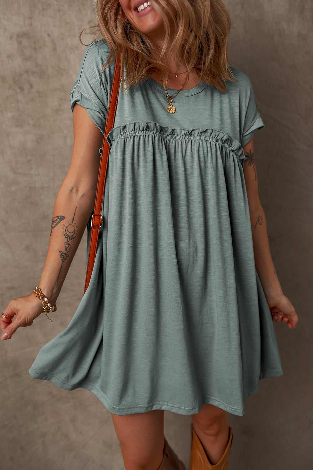 Frilled Gathered T Shirt Dresses
